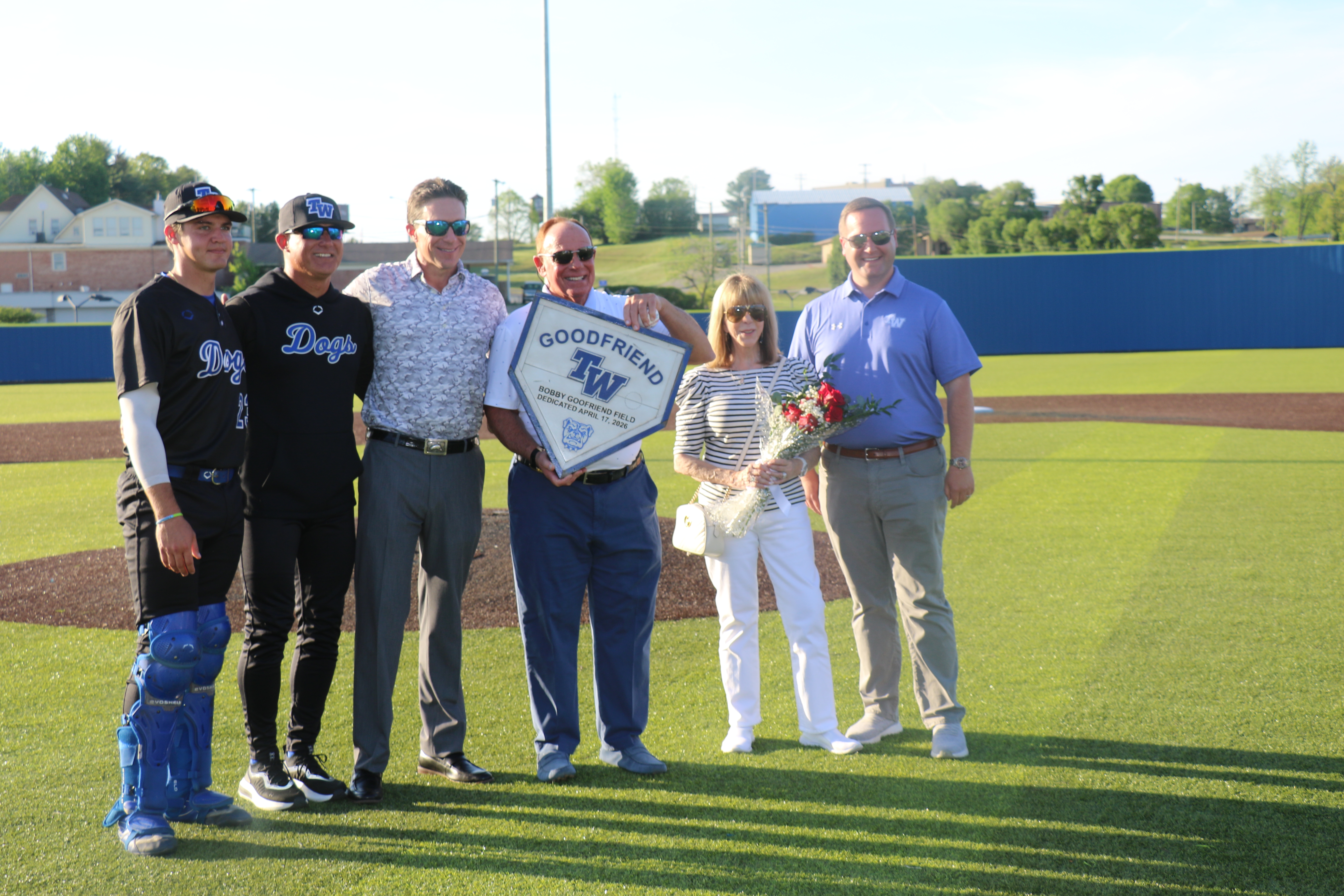 Dr. Bobby Goodfriend received the home plate in honor of his generous donation to the TWU Baseball team. Photo by David Tayau