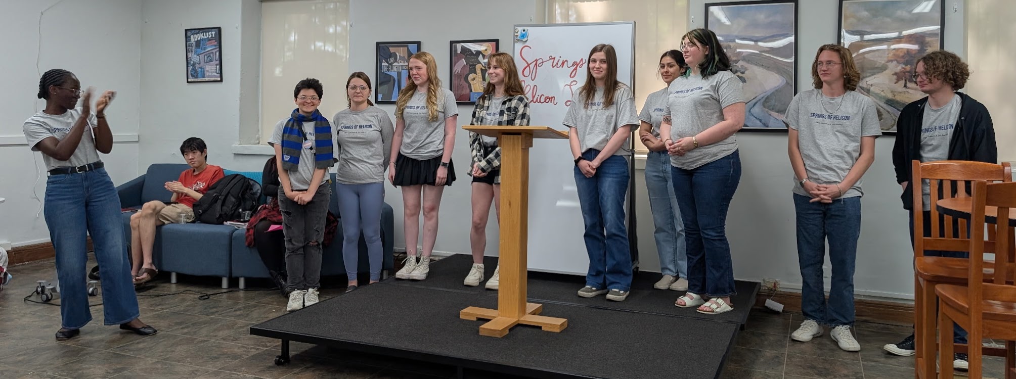 Springs of Helicon editors (L to R): Kade Bivens, Anna Greene, Jaylen Bohannon, Jadyn Jones, Emarie Bailey, Cassandra Garcia-Lopez, Shelby Barbee, Keljan Thomas, and William McCormick.